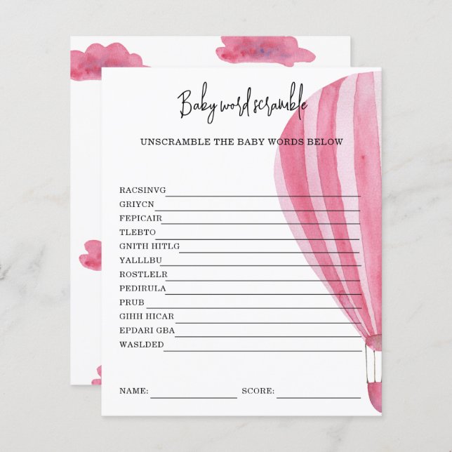 Papier Ballon à air chaud - Bébé Word Scramble (Devant / Derrière)
