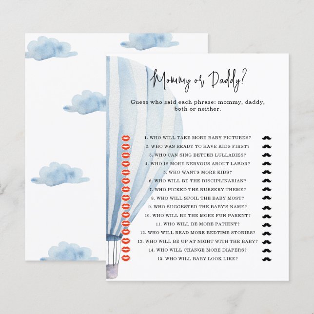 Papier Ballon à air chaud - jeu de baby shower maman ou p (Devant / Derrière)