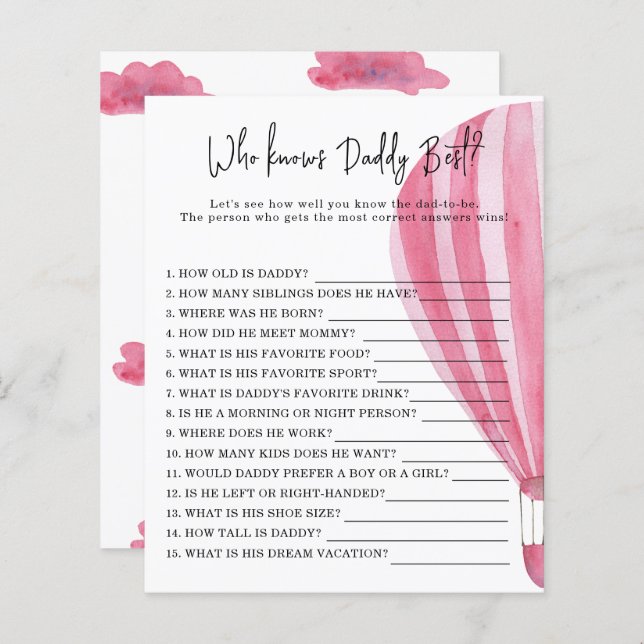 Papier Ballon à air chaud - Jeu Qui connaît le mieux DADD (Devant / Derrière)