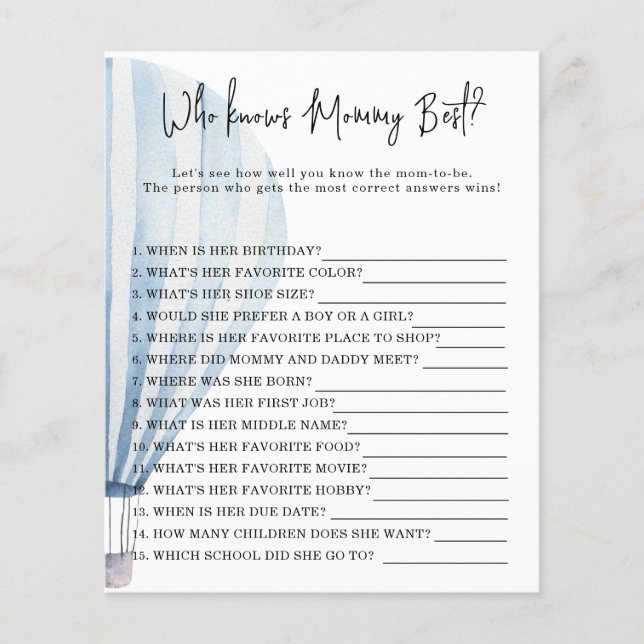 Papier Ballon à air chaud - Qui connaît maman le mieux (Devant)