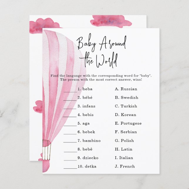 Papier Ballon à air rose - Baby autour du monde jeu (Devant / Derrière)