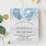 Papier Ballons bleu argent d'anniversaire budgétaire<br><div class="desc">Pour un 21ème anniversaire élégant (ou tout âge). Un arrière - plan métallique à l'aspect faux argenté. Décoré avec des gouttes de parties scintillant bleu clair, la peinture goutte à goutte et les ballons bleus. Personnalisez et ajoutez un nom, 21 ans et les détails de la fête. Le nom est...</div>
