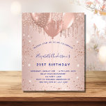 Papier Ballons bleu marine rose budget<br><div class="desc">Pour un 21ème anniversaire élégant (ou tout âge). Un arrière - plan rose à l'apparence métallique. Décoré d'or rose, de gouttes de parties scintillant rose, de la peinture goutte à goutte et des ballons. Personnalisez et ajoutez un nom, 21 ans et les détails de la fête. Le nom est écrit...</div>