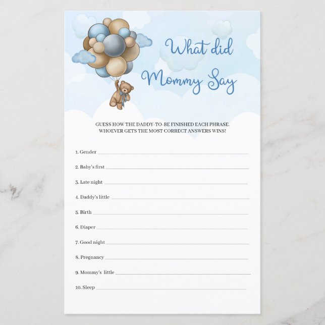 Papier Ballons bleu ours en Teddy Qu'a dit maman (Devant)