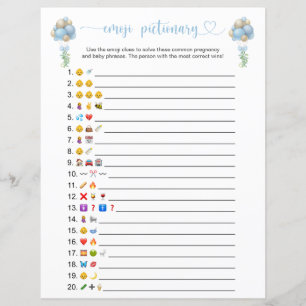 Papier Ballons bleus Emoji Pictionary Baby shower jeu