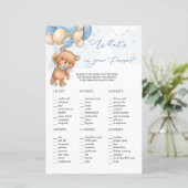 Papier Ballons Bleus Ours Teddy Ce qui est dans votre jeu (Debout devant)