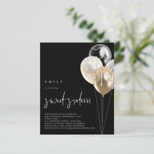 Papier Ballons Budget Or ivoire QR Code Sweet 16 Noir (Debout devant)