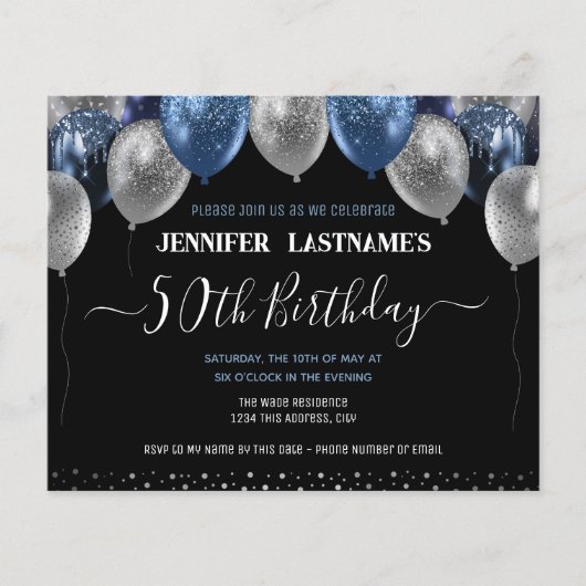 Papier Ballons de Parties scintillant bleue 50e fête d'an (Devant)