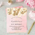 Papier Ballons de parties scintillant en or rose pâle pou<br><div class="desc">Pour un 21ème anniversaire élégant (ou tout âge). Arrière - plan rose vif,  parties scintillant dorée et faux ballons d'or. Personnalisez et ajoutez un nom,  21 ans et les détails de la fête. Le nom est écrit avec un script de style manuscrit</div>