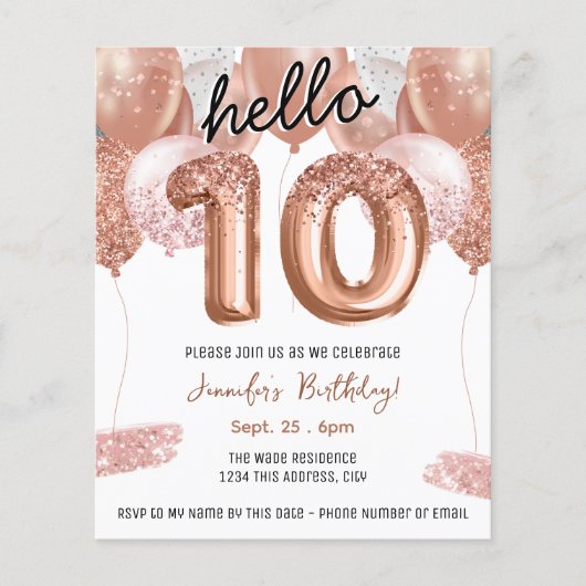 Papier Ballons de Parties scintillant rose 10e fête d'ann (Devant)