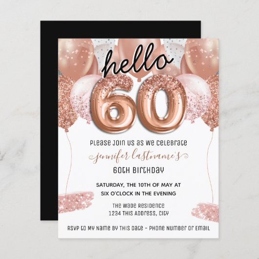 Papier Ballons de Parties scintillant rose 60e fête d'ann (Devant / Derrière)