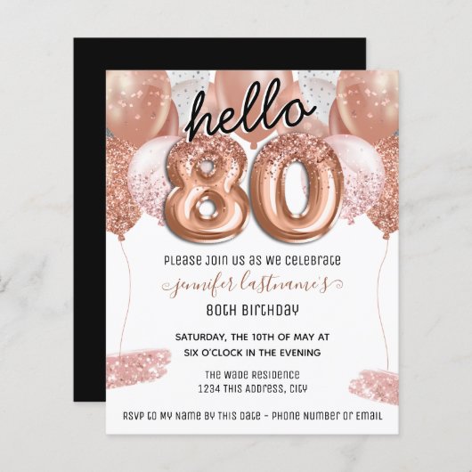 Papier Ballons de Parties scintillant rose 80e fête d'ann (Devant / Derrière)