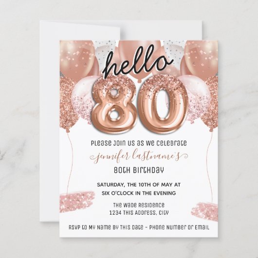 Papier Ballons de Parties scintillant rose 80e fête d'ann (Devant)