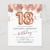 Papier Ballons d'or rose 18e anniversaire de fête Invitat (Devant)