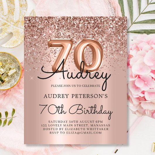 Papier Ballons d'or Rose Budget Invitation de 70e anniver