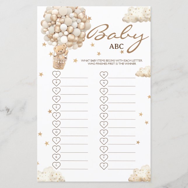 Papier Ballons d'ours Bearly Wait Baby shower ABC Jeu (Devant)