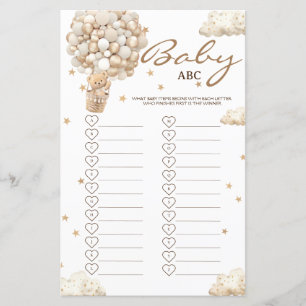 Papier Ballons d'ours Bearly Wait Baby shower ABC Jeu