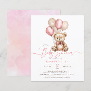 Papier Ballons d'ours budget rose fille Invitation Baby s