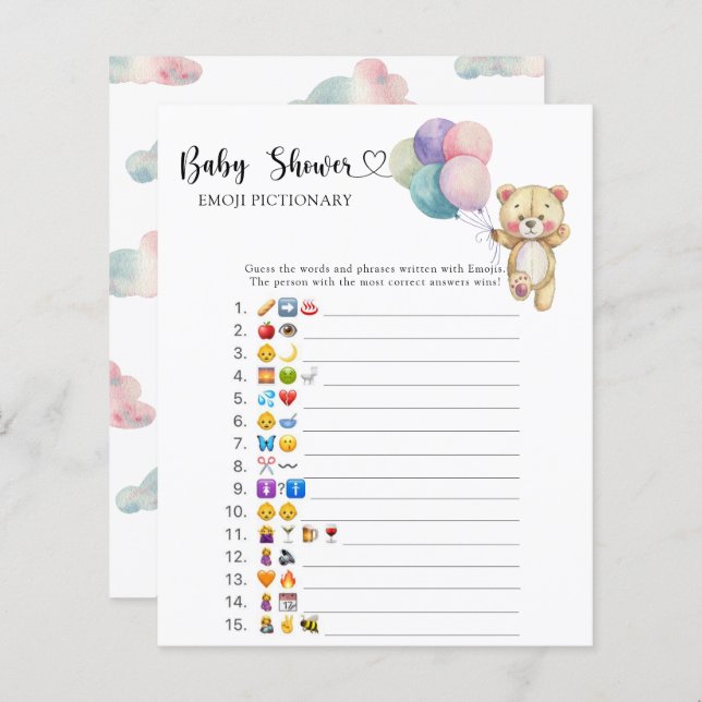 Papier Ballons d'ours en peluche - jeu d'émoticônes (Devant / Derrière)