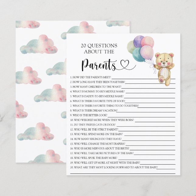 Papier Ballons d'ours en peluche - jeux sur les parents (Devant / Derrière)