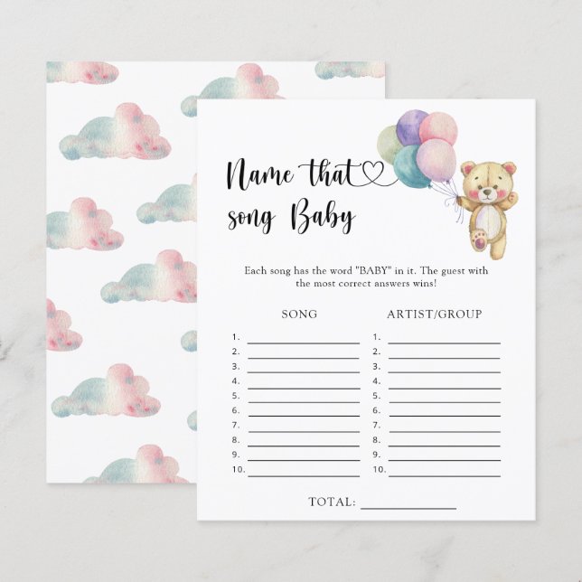 Papier Ballons d'ours en peluche - Nom que Baby Song (Devant / Derrière)