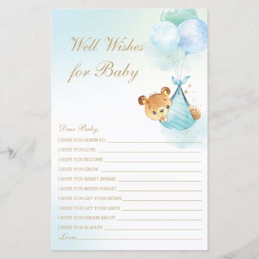 Papier Ballons d'ours mignonnes pour garçon Bons bien sou (Devant)