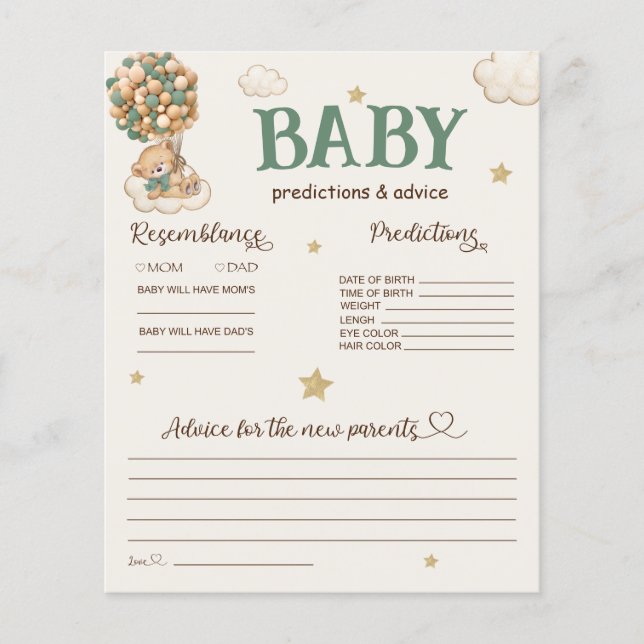 Papier Ballons en forme d'ours pour prédictions et consei (Devant)