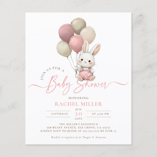 Papier Ballons lapin budget Baby shower fille rose (Devant)