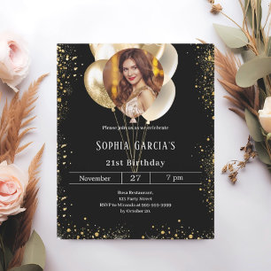 Papier Ballons photo en or noir invitation anniversaire