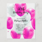 Papier Ballons rose budget Invitations de fête d'annivers (Devant)