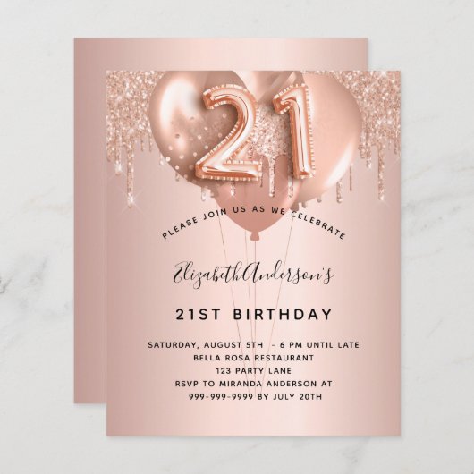 Papier Ballons rose gold blush pour un 21e anniversaire p (Devant / Derrière)