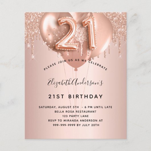Papier Ballons rose gold blush pour un 21e anniversaire p (Devant)
