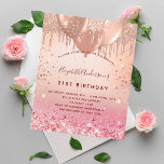 Papier Ballons rose or rose parties scintillant d'anniver<br><div class="desc">Pour un 21ème anniversaire élégant (ou tout âge). Arrière - plan rose or et dégradé rose. Décoré d'or rose, de gouttes de parties scintillant rose, de la peinture goutte à goutte et des ballons. Personnalisez et ajoutez un nom, 21 ans et les détails de la fête. Le nom est écrit...</div>