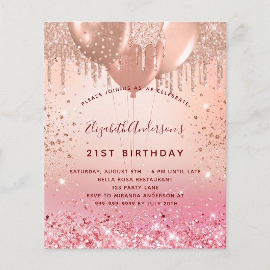 Papier Ballons rose or rose parties scintillant d'anniver (Devant)