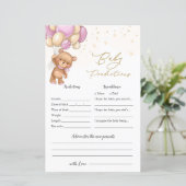 Papier Ballons rose ours Baby shower prédiction bébé (Debout devant)