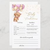 Papier Ballons rose ours Baby shower prédiction bébé (Devant / Derrière)