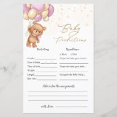 Papier Ballons rose ours Baby shower prédiction bébé (Devant)