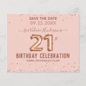 Papier Ballons roses 21e anniversaire Enregistrer la date (Devant)