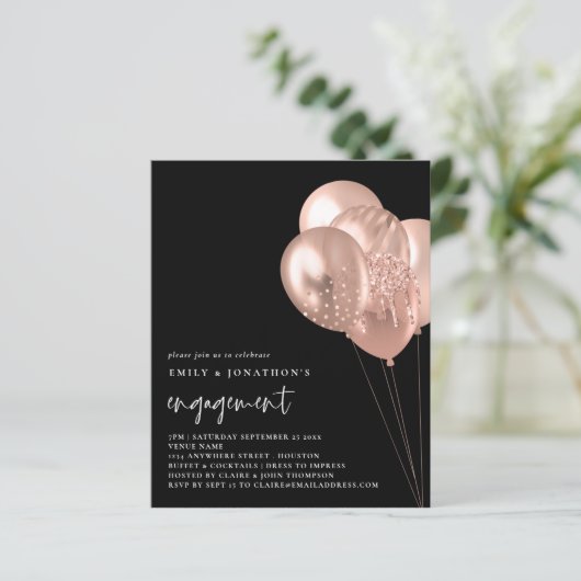 Papier Ballons Roses budgétaires Code QR Fiançailles noir (Debout devant)