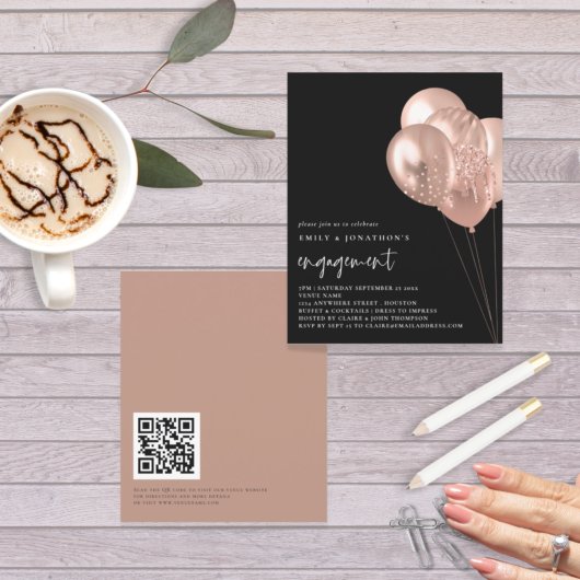 Papier Ballons Roses budgétaires Code QR Fiançailles noir