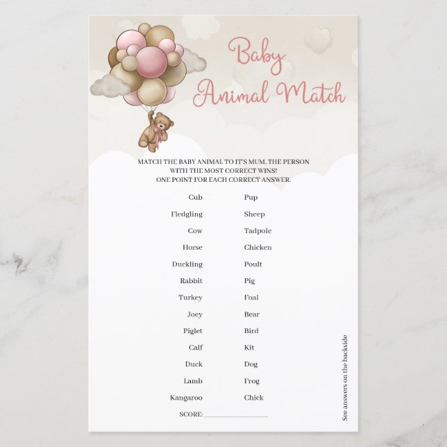 Papier Ballons roses de fille ours en peluche Bébé Animal (Devant)