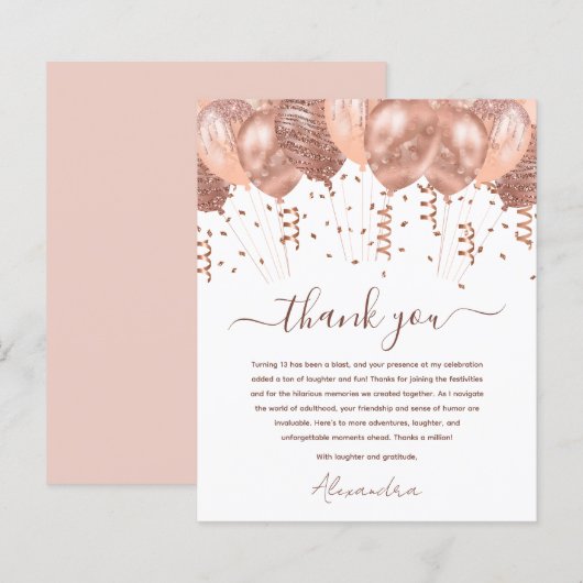 Papier Ballons roses Gold Rose 13e fête d'anniversaire (Devant / Derrière)