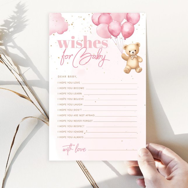 Papier Ballons roses ours en peluche souhaits pour bébé (Créateur téléchargé)