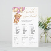 Papier Ballons roses Ours Teddy Ce qu'il y a dans votre s (Debout devant)