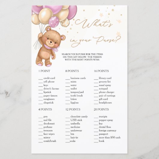 Papier Ballons roses Ours Teddy Ce qu'il y a dans votre s (Devant)