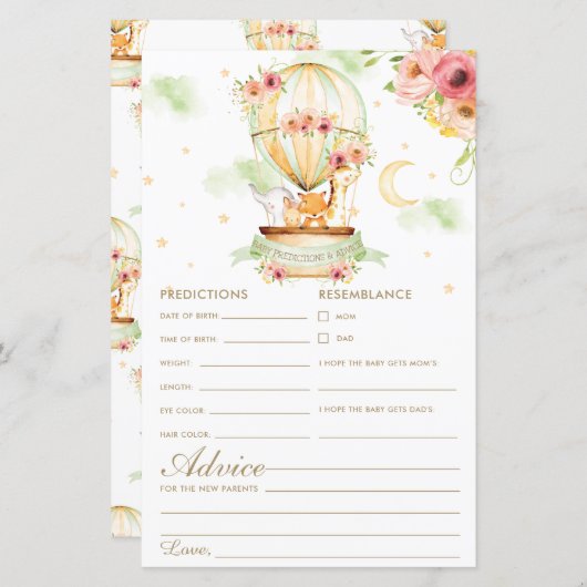 Papier Balloon à air chaud Animaux prédictions et conseil (Devant / Derrière)