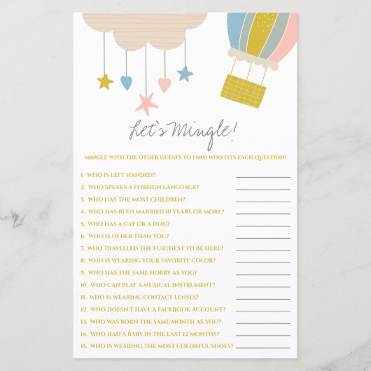 Papier Balloon & Cloud Mingle ! Jeu baby shower (Devant)