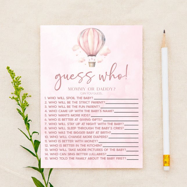 Papier Balloon Rose Hot Air Devinez Qui Baby shower Jeu (Créateur téléchargé)