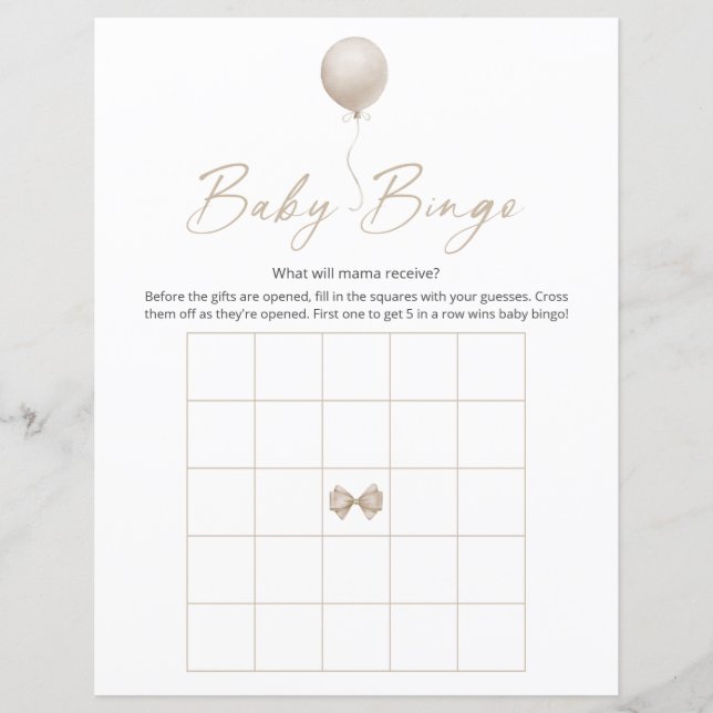 Papier Ballotte Beige Baby shower moderne Jeu de Bingo (Devant)