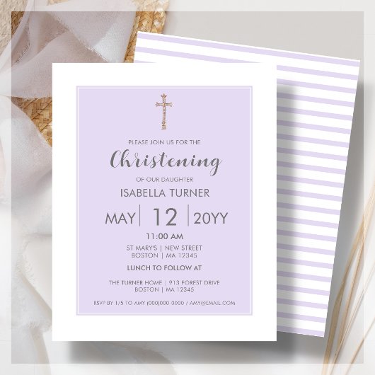 Papier Bande pourpre | Christening Budget Invitation